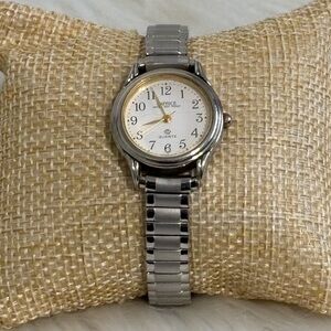 Silver-Tone Women's Quartz Watch with Gold Accent  stretch band  band